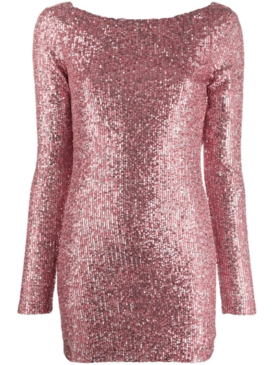 In The Mood For Love Sequined Mini Dress W/ Batwing Sleeves In Pink