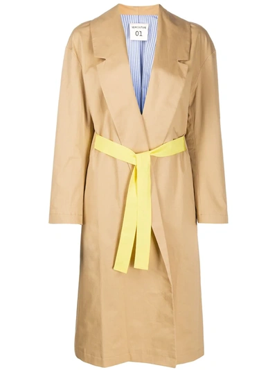 Semicouture Long Sleeve Belted Waist Coat In Neutrals