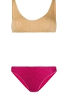 Oseree Shimmer Mix And Match Bikini Set In Gold/fuchsia