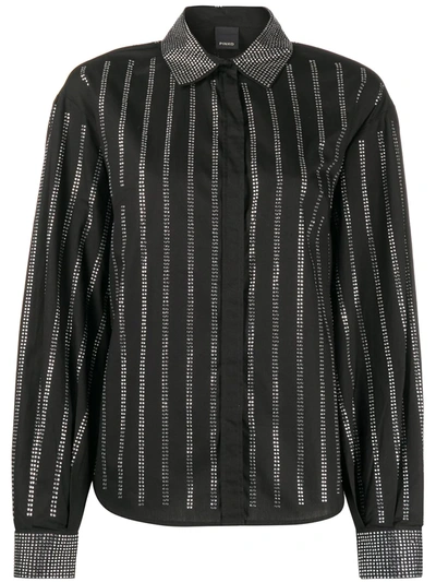 Pinko Amilcare Rhinestone Embellished Cotton Shirt In Black