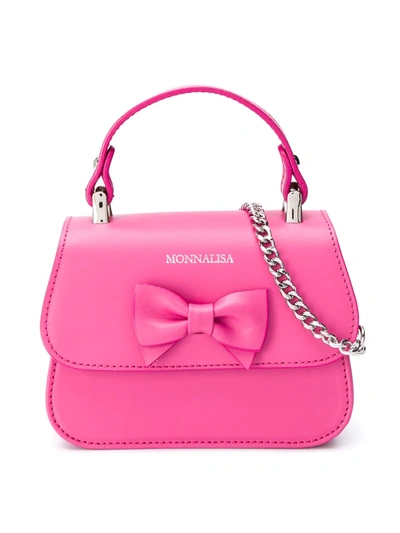 Monnalisa Kids' Logo Embossed Bow Shoulder Bag In Pink