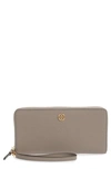 Tory Burch Robinson Leather Passport Continental Wallet In Gray Heron