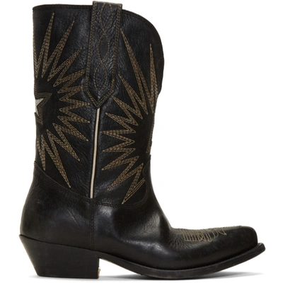 Golden Goose Wish Star Low Embroidered Textured-leather Boots In Black