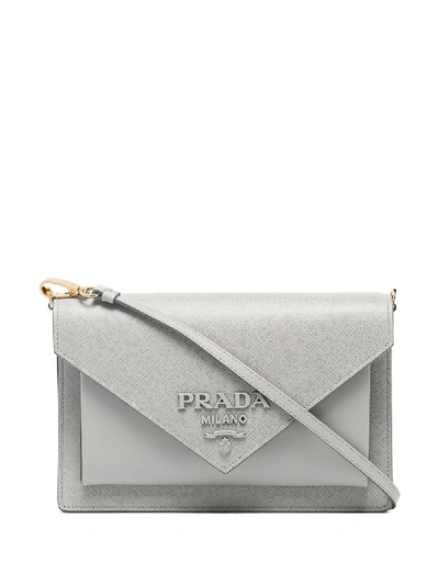 Prada Envelope Leather Cross Body Bag In 灰色