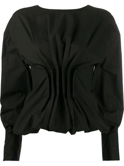 A.w.a.k.e. Gathered Peplum-ruffle Satin Top In Black