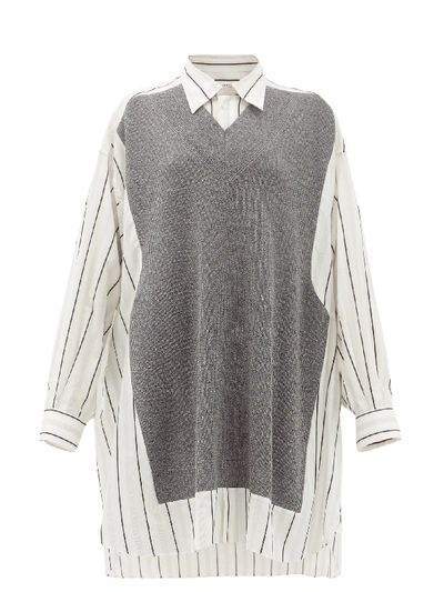 Maison Margiela Deconstructed Oversized Knit-panel Cotton Shirt In Off White With Black