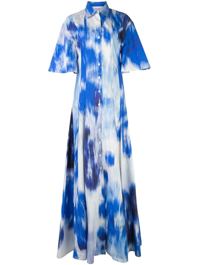 Carolina Herrera Floral Print Cotton-silk Pleated Shirt Gown In Multi