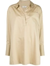 Co Sateen Half-placket Shirt In Taupe