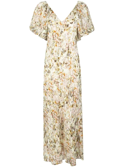 Co Floral Jacquard Puff-sleeve Maxi Dress In Multilor