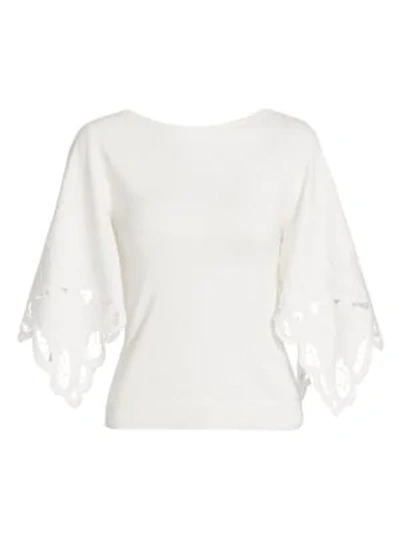 Oscar De La Renta Scalloped-sleeve Silk-cotton Sweater In Ivory