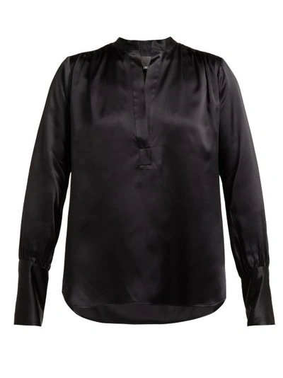 Nili Lotan Colette V-neck Satin Shirt In Black