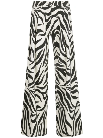 Nili Lotan Marbella Zebra Striped Silk Wide-leg Trousers In White