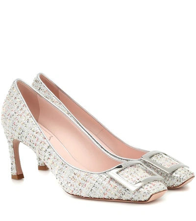 Roger Vivier Belle Vivier Trompette Tweed Pumps In White Silver