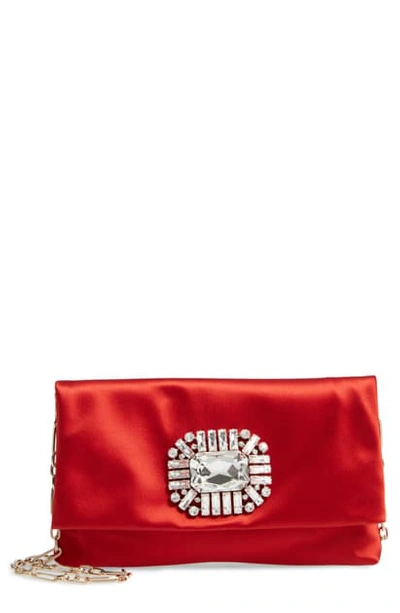 Jimmy Choo Titania Jeweled Satin Clutch Bag, Red In Mandarin Red