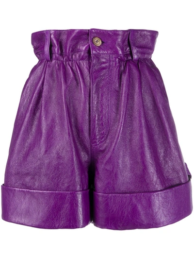 Miu Miu Lambskin Leather High-waisted Shorts In Purple