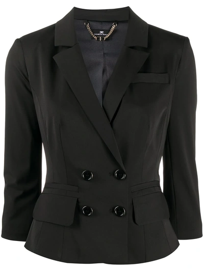 Elisabetta Franchi Black Crop Double-breasted Fitted Blazer