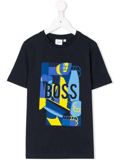 Hugo Boss Kids' Graphic Logo Print T-shirt In Blue