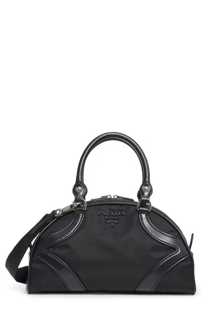 Prada Tessuto Nylon & Leather Bowling Bag In Nero