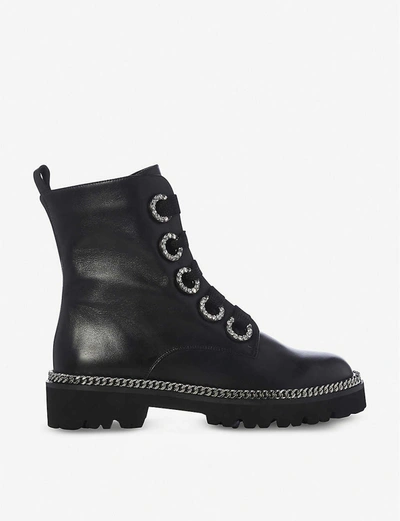 Dune Pavvillion Chain Welt Leather Biker Boots In Black-leather