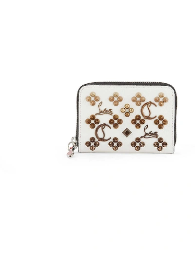 Christian Louboutin Panettone Embellished Leather Coin Purse In Snow/nudes Metal