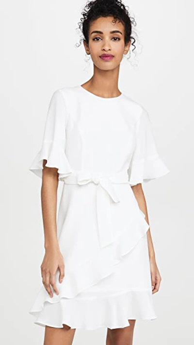 Shoshanna Andora Ruffle-trim Short-sleeve Dress In Ivory