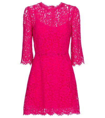 Dolce & Gabbana Embroidered Lace Cocktail Dress In Fuchsia