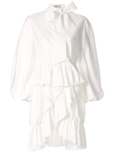 Goen J Pussy-bow Ruffled Poplin Mini Wrap Dress In White