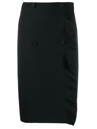 Msgm Double-breasted Frilled Pencil Skirt In Black