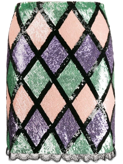 Blumarine Argyle Pattern Sequin Skirt In Black