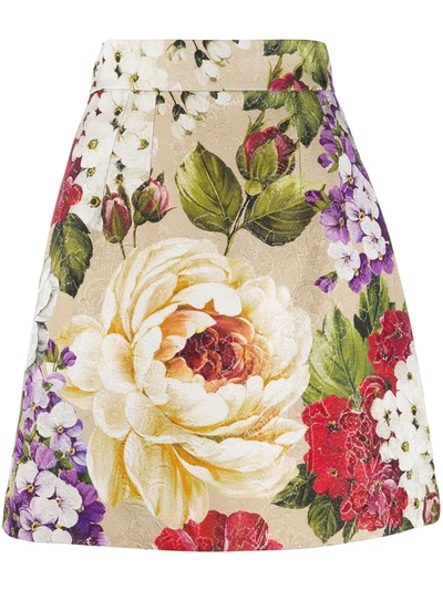 Dolce & Gabbana Baroque Rose Jacquard Skirt In Neutrals