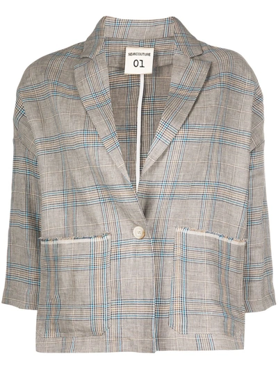 Semicouture Checked Loose-fit Blazer In Neutrals