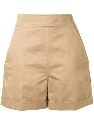 Marni High-waisted Cotton-blend Shorts In Beige