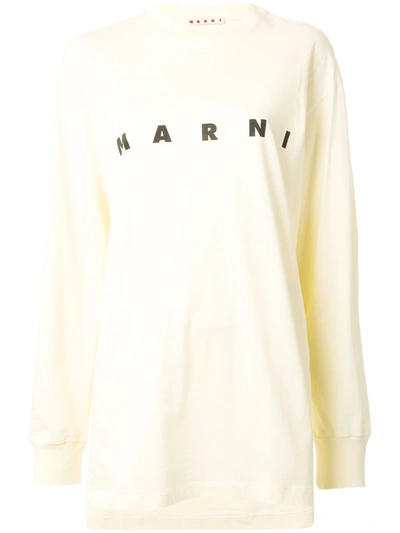 Marni Printed Logo Asymmetric T-shirt In Yellow