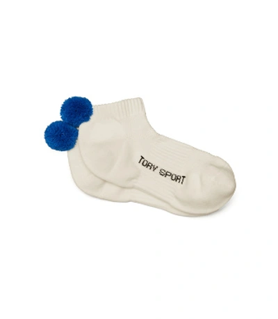 Tory Sport Performance Compression Pom-pom Socks In Snow White/surf Blue