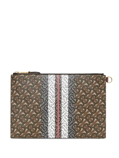 Burberry Phyllis Monogram Stripe E-canvas Clutch In Brown