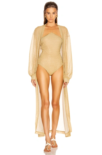 Oseree Long-sleeve Belted Knit Coat In Gold