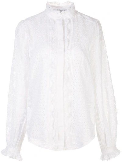 Frame Embroidered Cut-out Blouse In Blanc