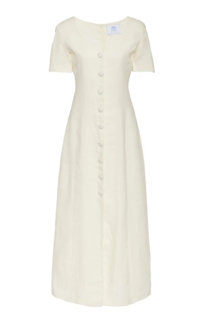 Rebecca De Ravenel Lots Of Love Button-front Linen Midi Dress In White