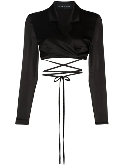 Michael Lo Sordo Tie Detail Cropped Silk Blouse In Black