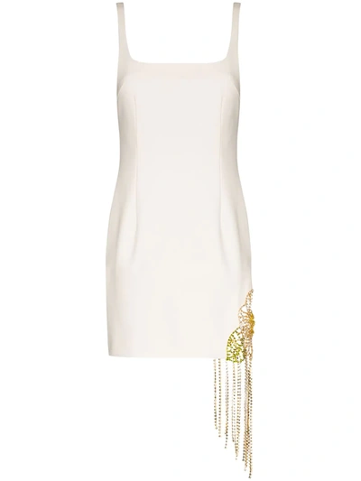 Area Crystal Flower Cutout Dress In White