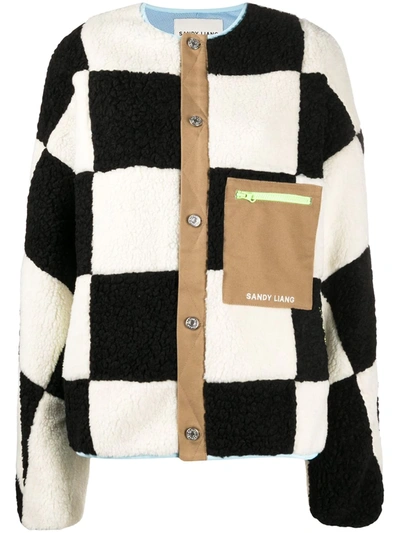 Sandy Liang Oversized Pawn Checker Fleece Jacket In White