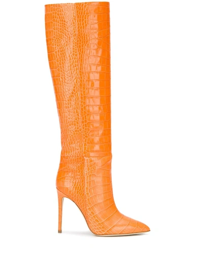 Paris Texas Croc-embossed Leather Boots In Orange