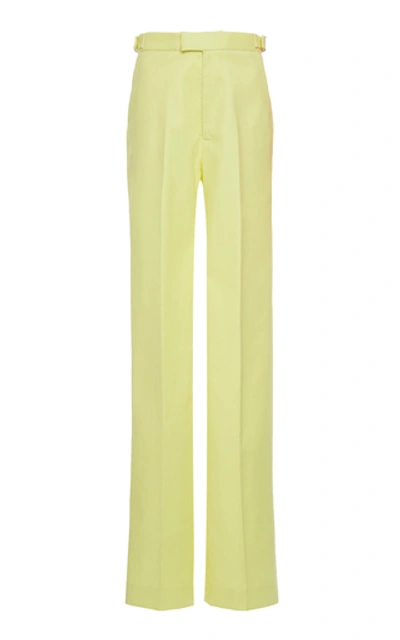 Attico High-rise Cotton-blend Boot-leg Trousers In Yellow