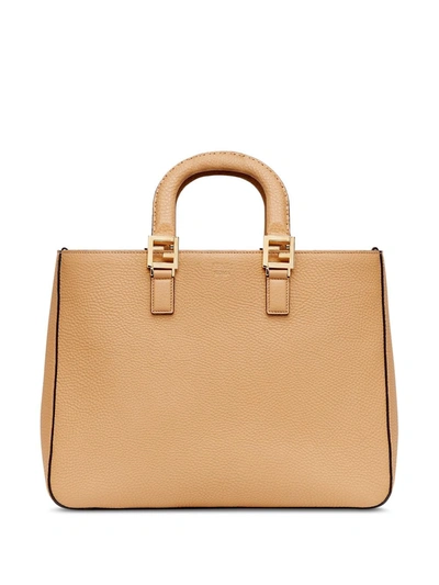 Fendi Ff Small Leather Tote Bag In Brown