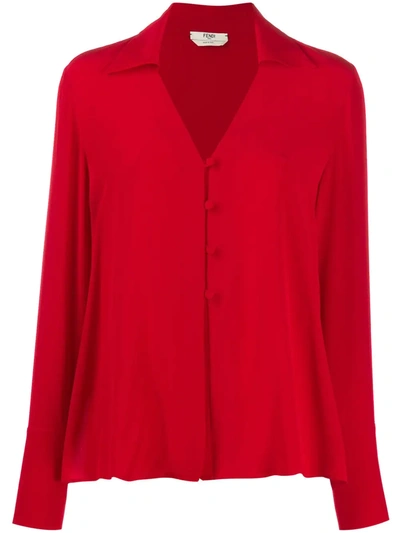 Fendi Red Women's Bright Red Buttoned Blouse
