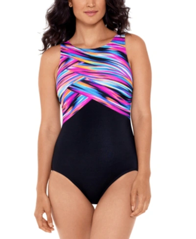 Reebok Wrapped In Perfection Printed One-piece Swimsuit Women's Swimsuit In Multi