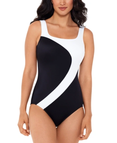 Reebok Colorblocked One-piece Swimsuit Women's Swimsuit In Colorblock Black/white