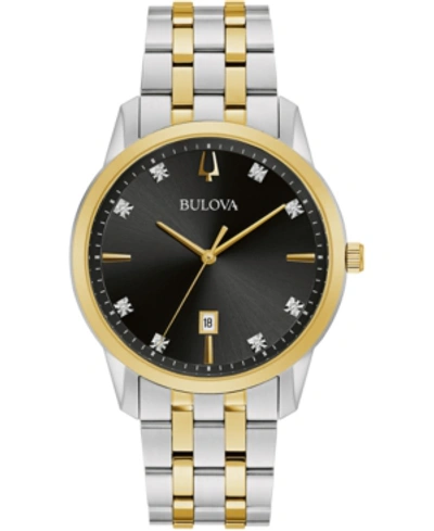 Bulova Men's Sutton Diamond-accent Two-tone Stainless Steel Bracelet Watch 40mm In Black