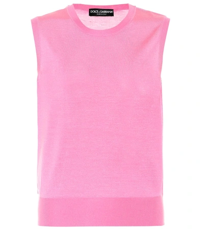 Dolce & Gabbana Sleeveles Silk Sweater In Pink