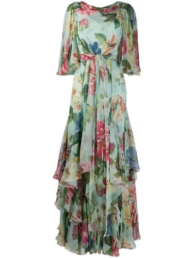 Dolce & Gabbana Chiffon Floral-silk Flutter-sleeve Gown In Floral Print